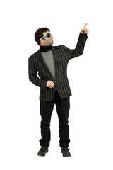 man indicate on white background