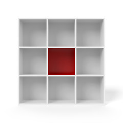 Empty bookshelf with red segment