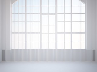 empty room with large window and curtain
