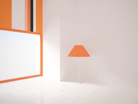 empty room with an orange lamp