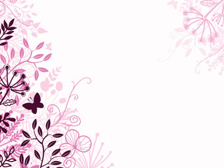 Vector pink and black floral background backdrop with hand drawn