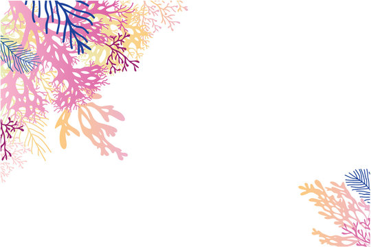 Vector abstract watercolor seaweed corner background with hand