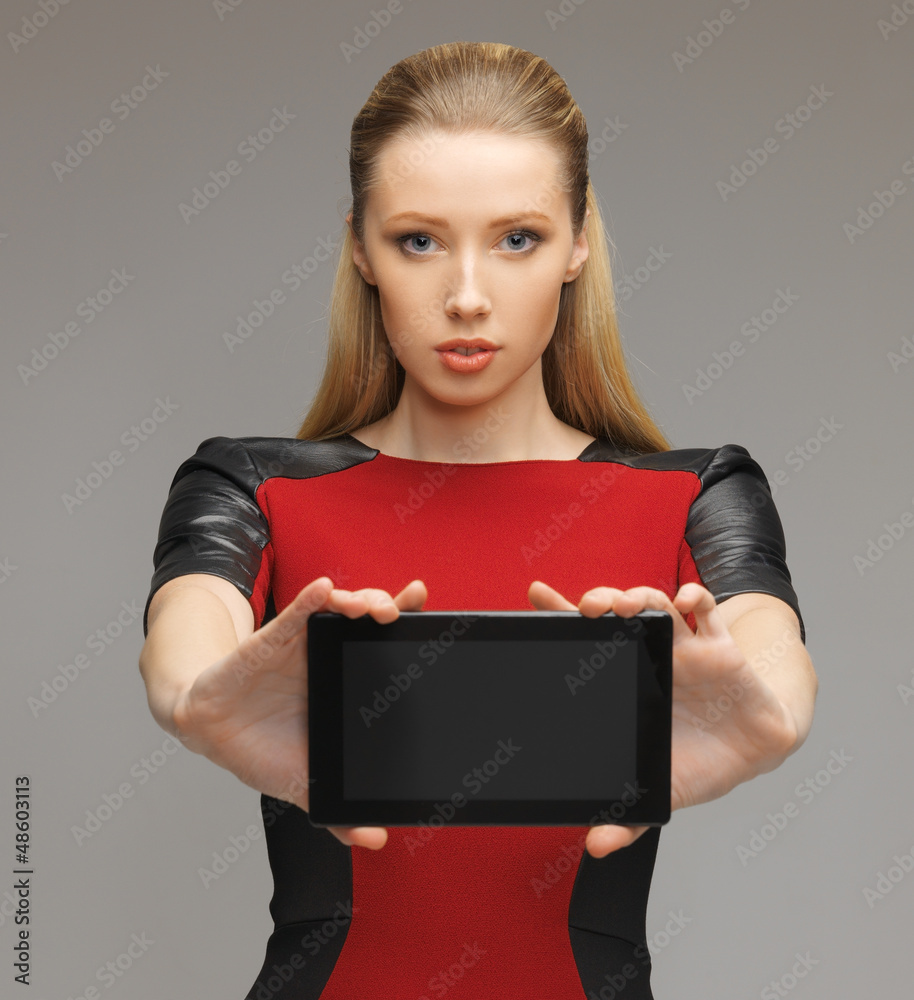 Sticker futuristic woman with tablet pc