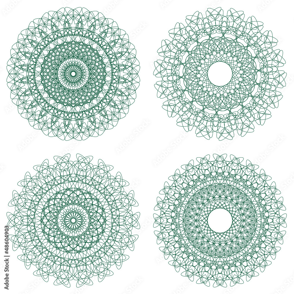 Poster set of vector guilloche rosettes