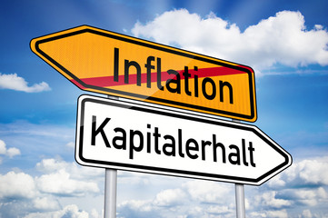 Wegweiser mit Inflation und Kapitalerhalt