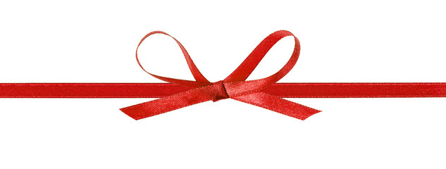 thin red bow with horizontal ribbon - obrazy, fototapety, plakaty