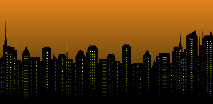 night city landscape and many skyscrapers