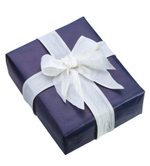 Blue gift box with white ribbon