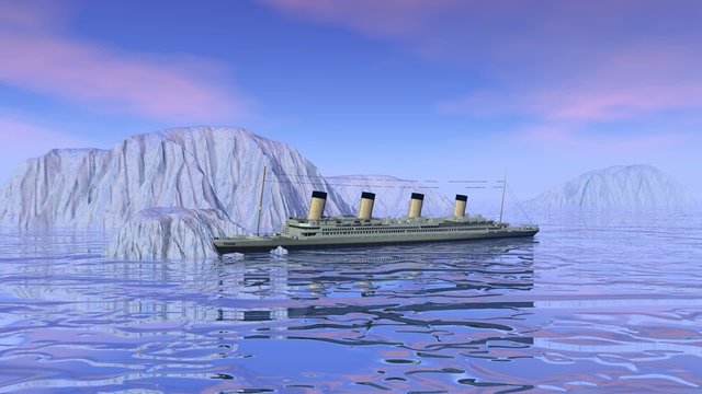 Titanic boat sinking - 3D render
