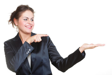 Obraz premium Smiling business woman presenting Isolated