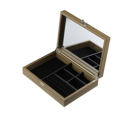 Open empty wooden jewelry box