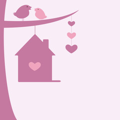 Valentine`s day background with two birds