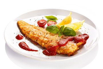 Fish dish - fried fish fillet with vegetables