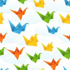 Stickers pour porte Animaux géométriques Oiseaux en papier origami vol abstrait.