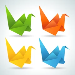 Papier Peint photo Autocollant Animaux géométriques Collection d& 39 oiseaux en papier origami.