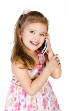 Happy little girl speaking by cell phone