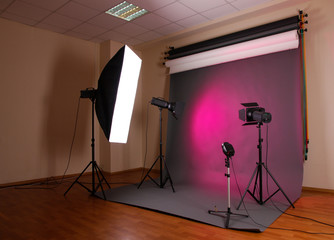 photo studio with lighting equipment