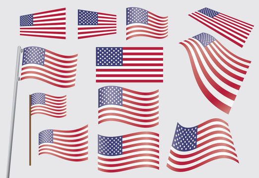 set of United States flags vector illustration