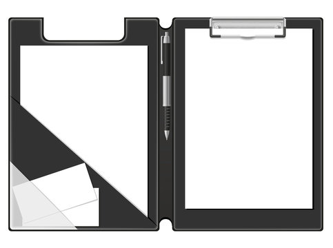 clipboard folder blank sheet of paper and pen vector illustratio