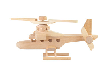 Helicopter wood toy isolated on white background