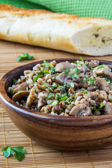 Russian buckwheat with mushrooms and  white bread