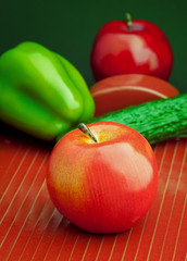 fruits and vegetables: apple, pepper, cucumber