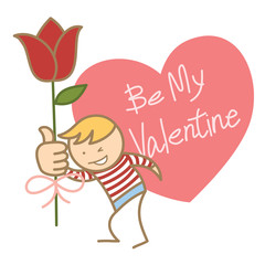 cartoon character of boy asking for his valentine