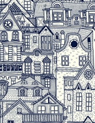 Hand-drawn background with old town