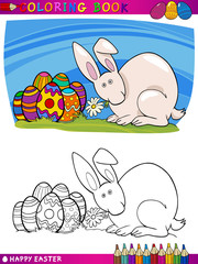 easter bunny cartoon illustration for coloring