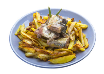 Fried potato with saury