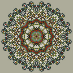 Ornamental lace in a circle on a beige background. Retro design