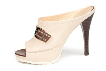 Cream open back textile ladies platform shoe