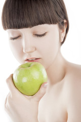 Natural beauty - beautiful woman with green apple - (SERIES)