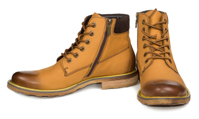 Mens leather ankle high lace up boots