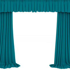 blue curtains on the white backround