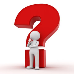 3d man with red question mark over white background