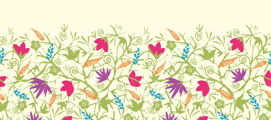 Vector painted blossoming branches horizontal seamless pattern