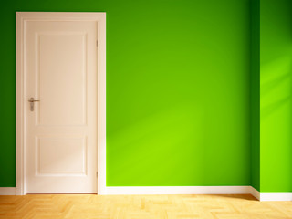 green empty interior with a white door