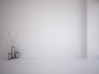 white empty interior with vases