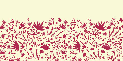 Vector painted abstract flowers and plants horizontal seamless