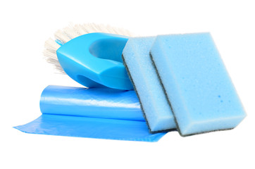 Brush, garbage bags and sponges for cleaning