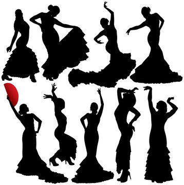 Flamenco vector silhouettes. Layered. Fully editable.