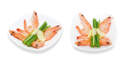 Cooked unshelled shrimps isolated on white 