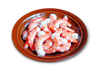Peeled red shrimps on the plate