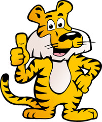Fototapeta na wymiar Szczęśliwy i dumny Tygrys syberyjski podając kciuk w górę