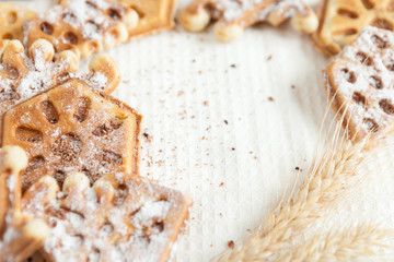 homemade waffles shaped and ears of wheat