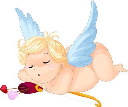 Cartoon cupid sleeping