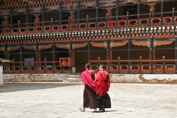 Monks debating at Rinpung Dzong in Paro, Bhutan
