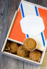 muffins in a wood box