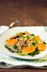 Bulghar wheat, liver and clementine salad